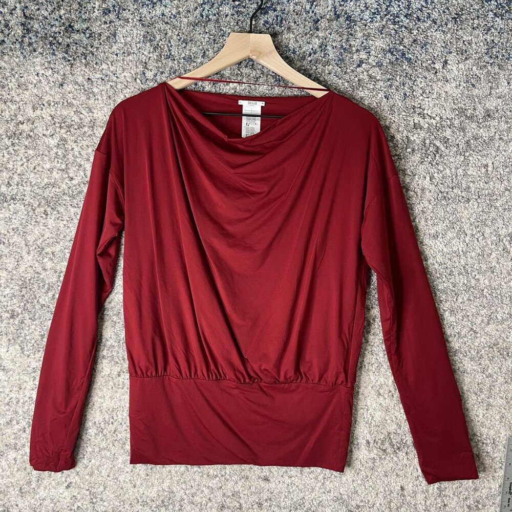 Wolford Shirt Womens Small Burgundy Draped Cowl Neck Long Sleeve Stretch 53805